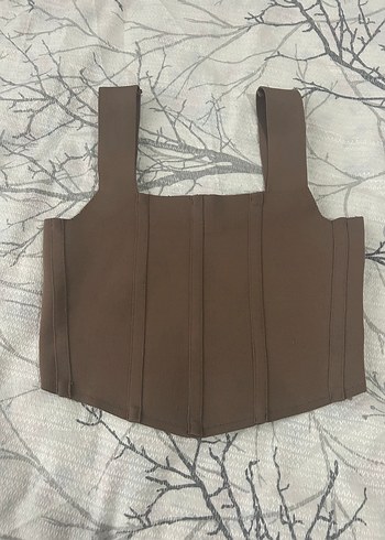 Kahverengi Suni Kumaşlı Bel Detaylı Büstiyer - Görsel 3