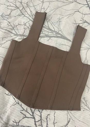 Kahverengi Suni Kumaşlı Bel Detaylı Büstiyer - Görsel 2