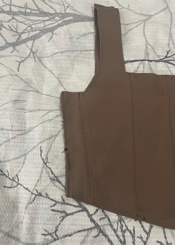 Kahverengi Suni Kumaşlı Bel Detaylı Büstiyer - Görsel 4