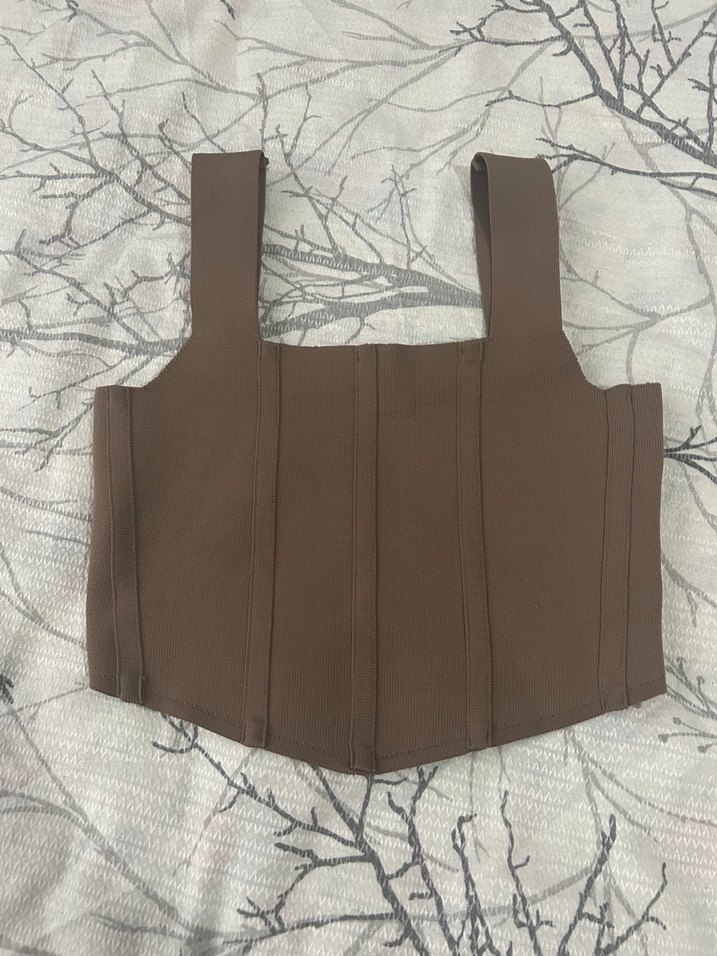 Kahverengi Suni Kumaşlı Bel Detaylı Büstiyer - Görsel 3
