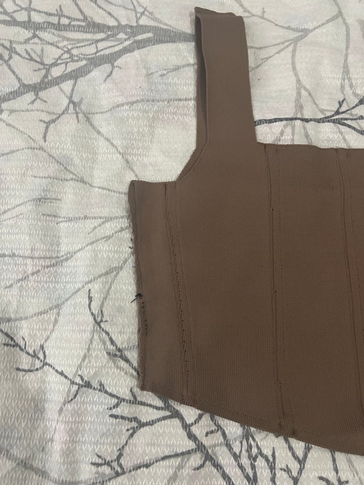 Kahverengi Suni Kumaşlı Bel Detaylı Büstiyer - Görsel 4