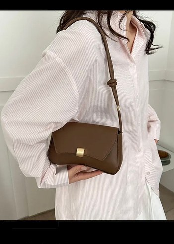 Kahverengi Deri Tokalı Kadın Çanta - Görsel 6