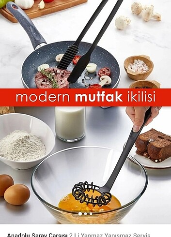 2 lı yanmaz yapışmaz servis seti. Maşa ve çırpıcı