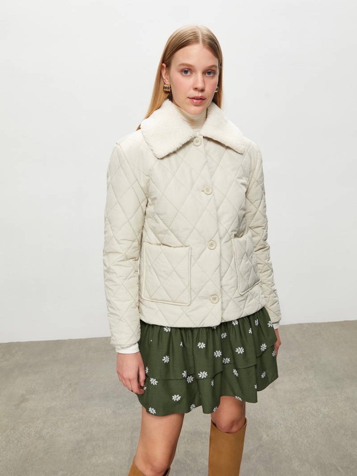 Mudo Pekuş Yakalı Krem Mont - Görsel 2