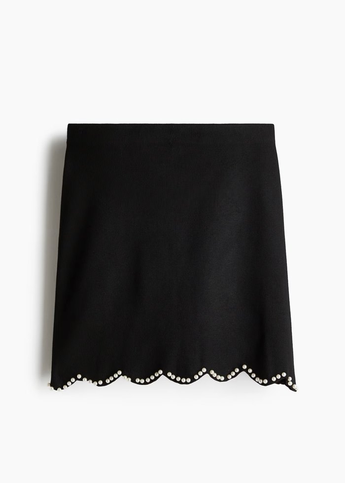 H&M İnci Detaylı Siyah Mini Etek - Görsel 5