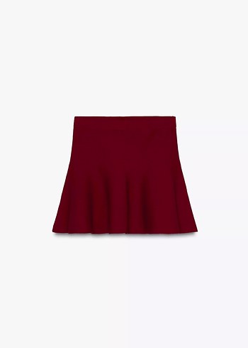 Zara Bordo Triko Mini Etek - Görsel 4