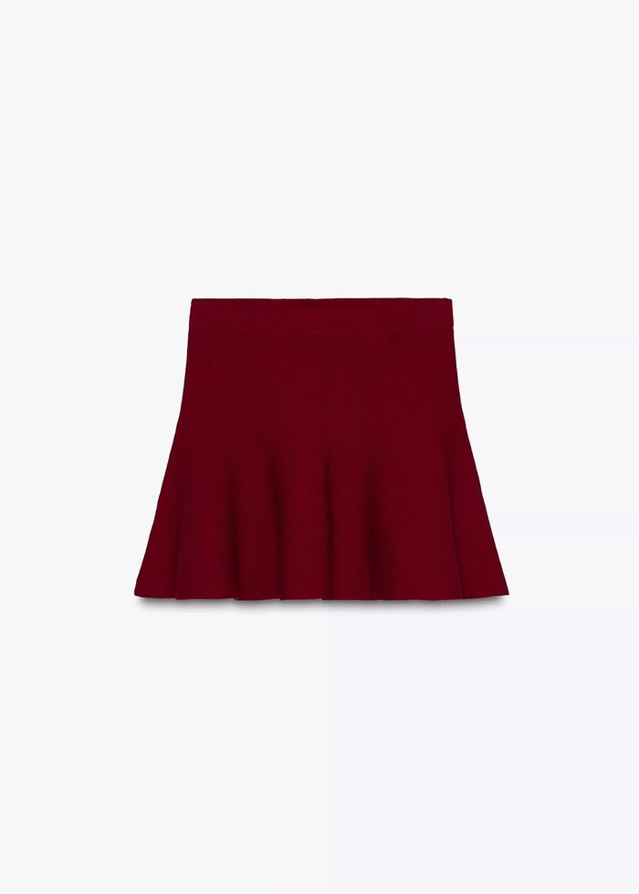Zara Bordo Triko Mini Etek - Görsel 4