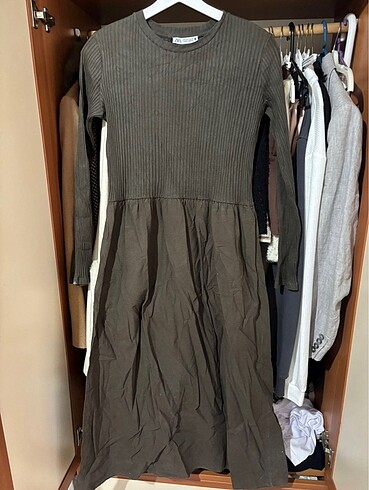 Zara Zara Kahverengi Midi Elbise