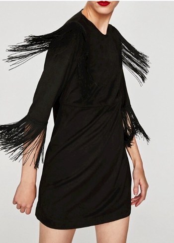 Zara Siyah Püskül Detaylı Mini Elbise - Görsel 3