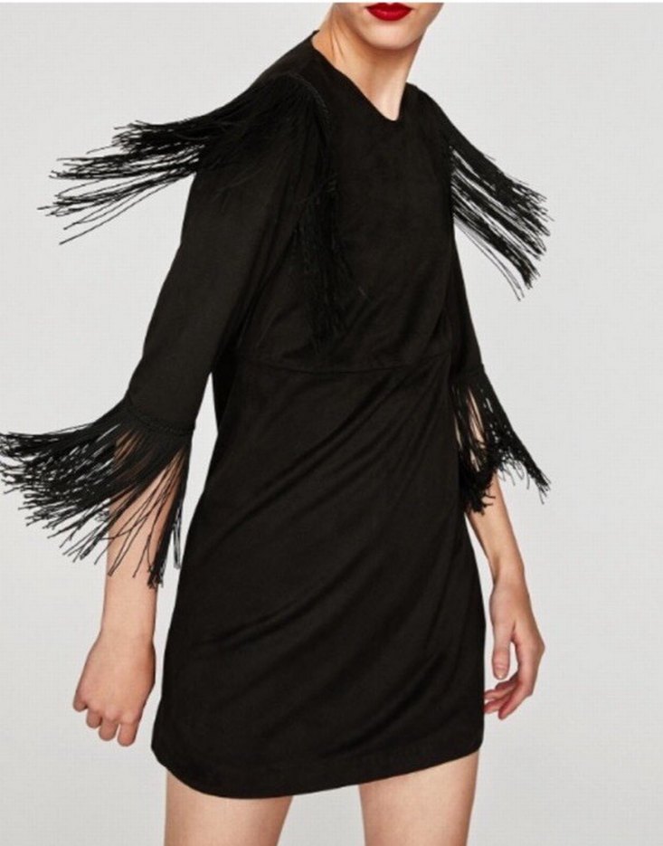 Zara Siyah Püskül Detaylı Mini Elbise - Görsel 3