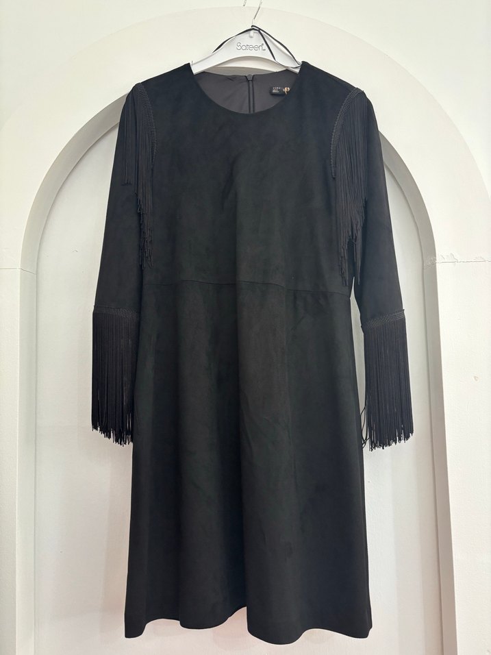 Zara Siyah Püskül Detaylı Mini Elbise - Görsel 4