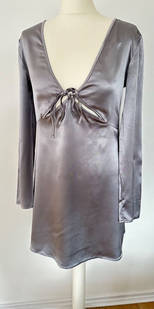 Zara Gri Saten Mini Elbise - Görsel 2