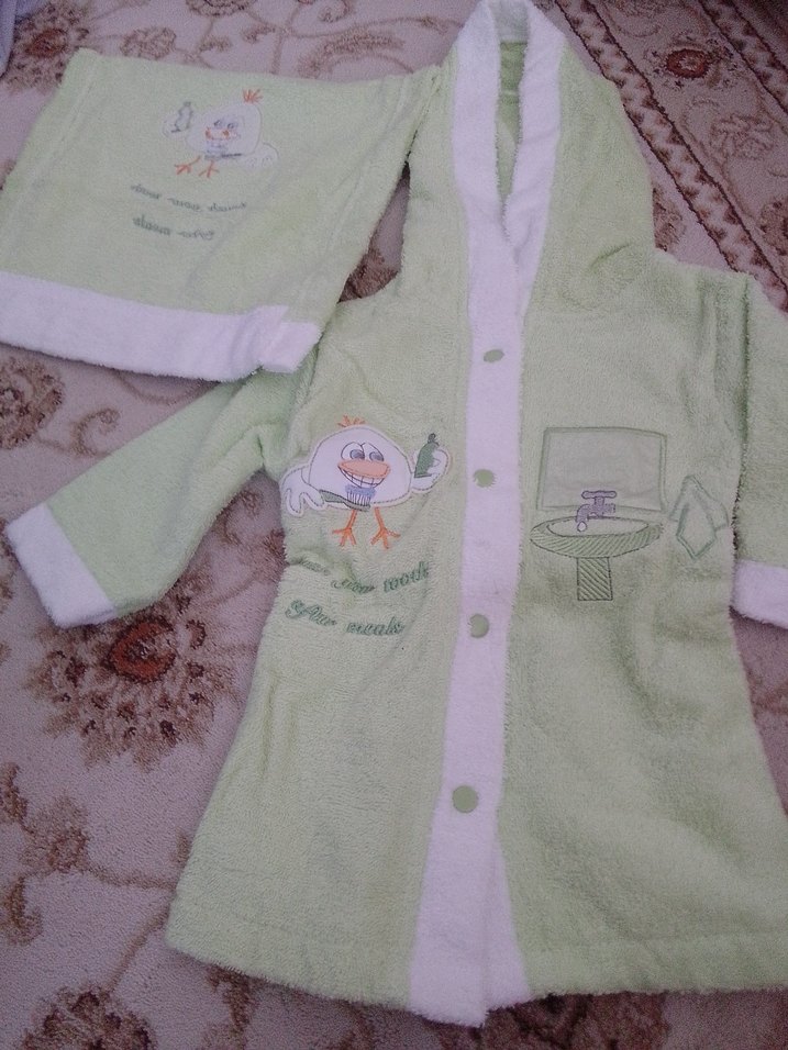 erkek Çocuk Kapüşonlu Bornoz, Baskılı, Pastel Yeşil - Görsel 3