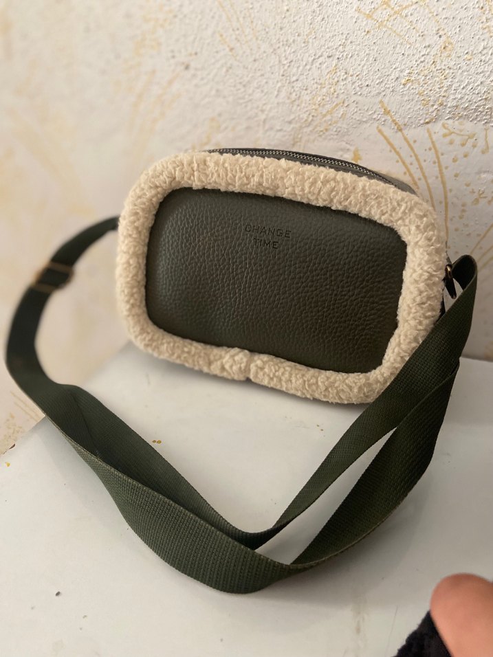 Kürk Detaylı haki  Deri Kadın Çapraz Çanta - Görsel 4