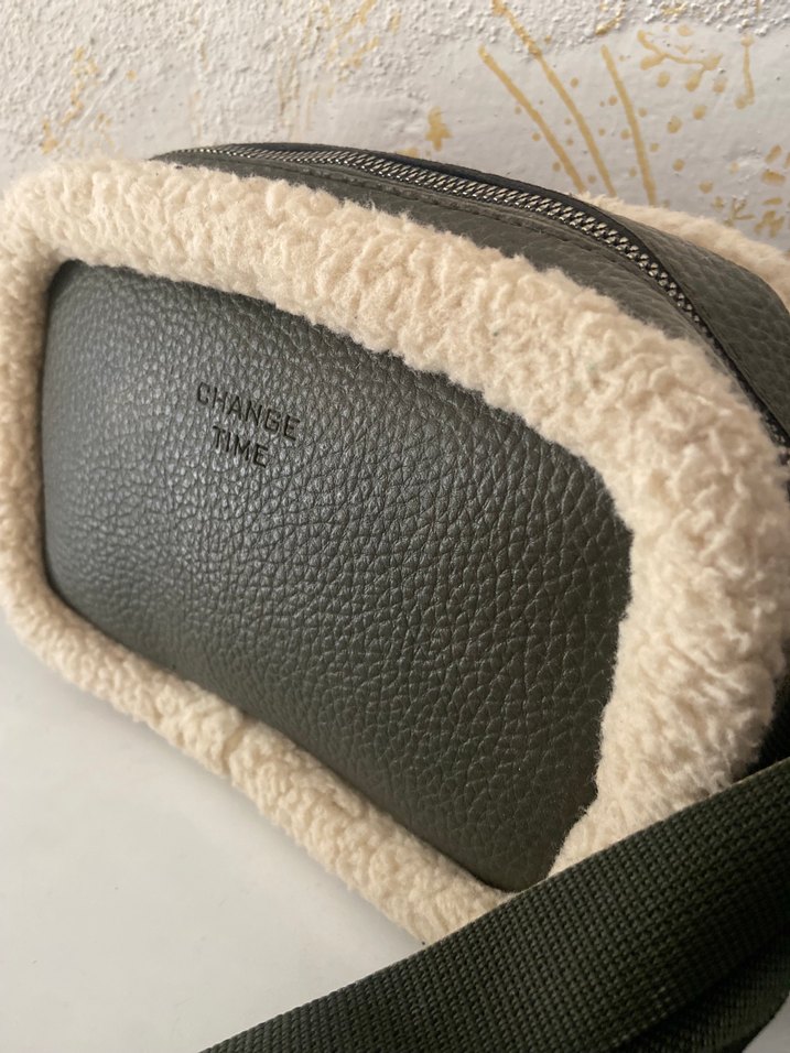 Kürk Detaylı haki  Deri Kadın Çapraz Çanta - Görsel 2