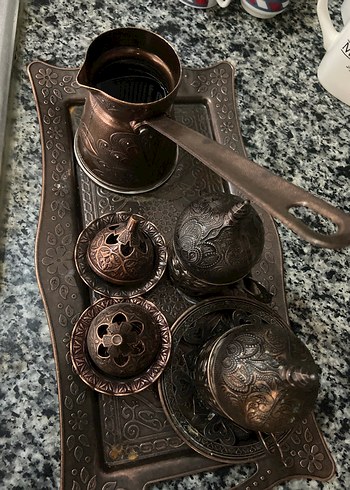 Kahve Seti Bakır İşlemeli - Görsel 5