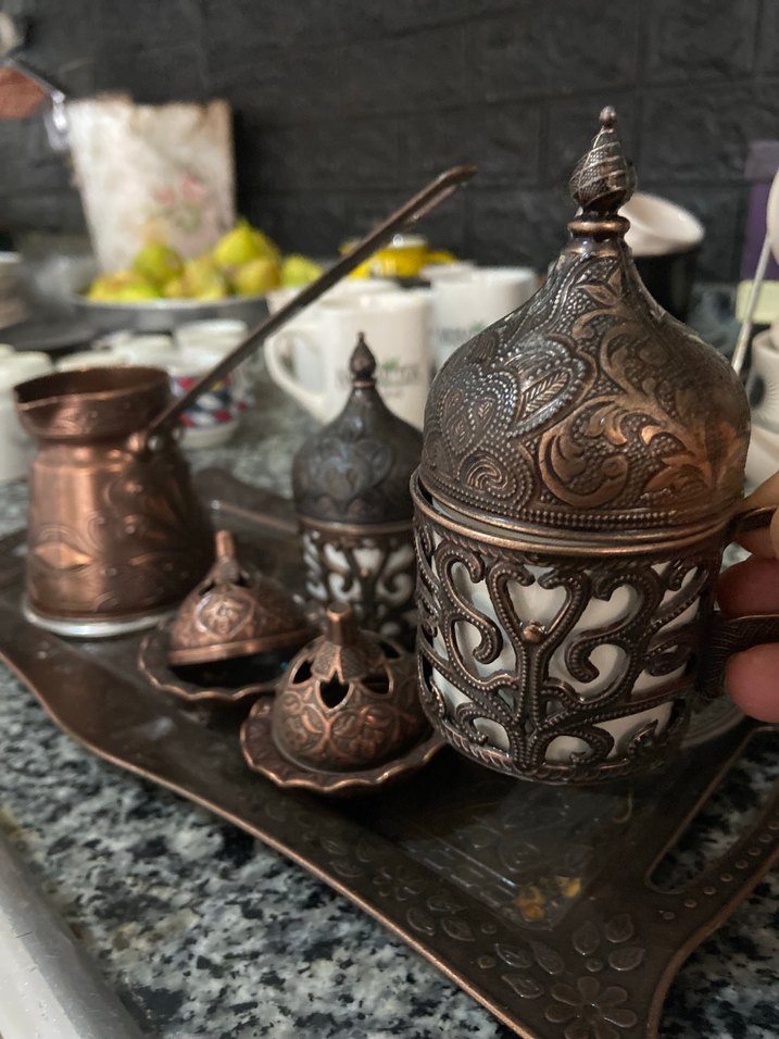 Kahve Seti Bakır İşlemeli - Görsel 4