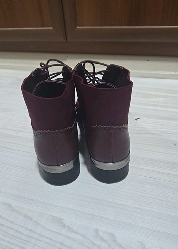 Bordo Kadın Deri Dolgu Topuklu Bot - Görsel 3