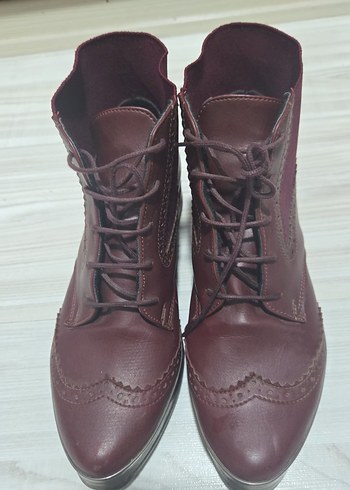 Bordo Kadın Deri Dolgu Topuklu Bot - Görsel 2