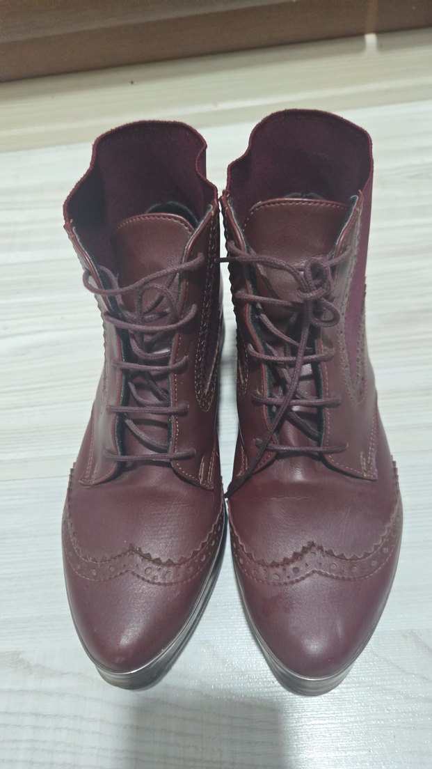 Bordo Kadın Deri Dolgu Topuklu Bot - Görsel 2