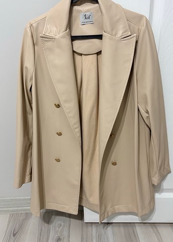 Bej Kadın Deri Midi Blazer Ceket - Görsel 2