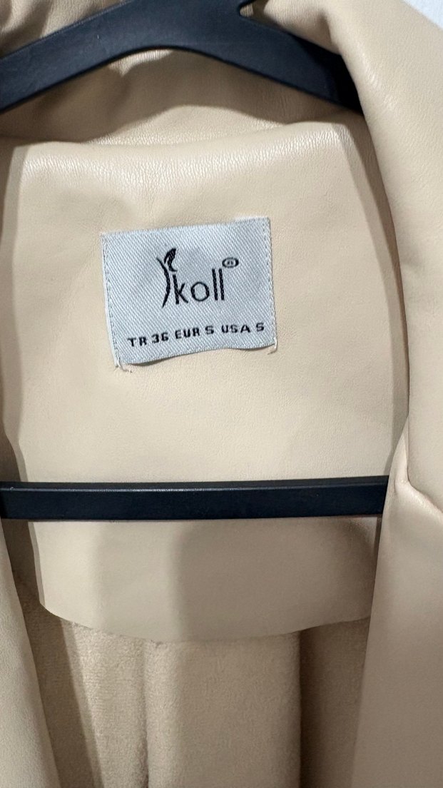 Bej Kadın Deri Midi Blazer Ceket - Görsel 3