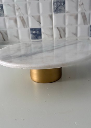 Gri Beyaz Mermer Yuvarlak Tabak - Görsel 2