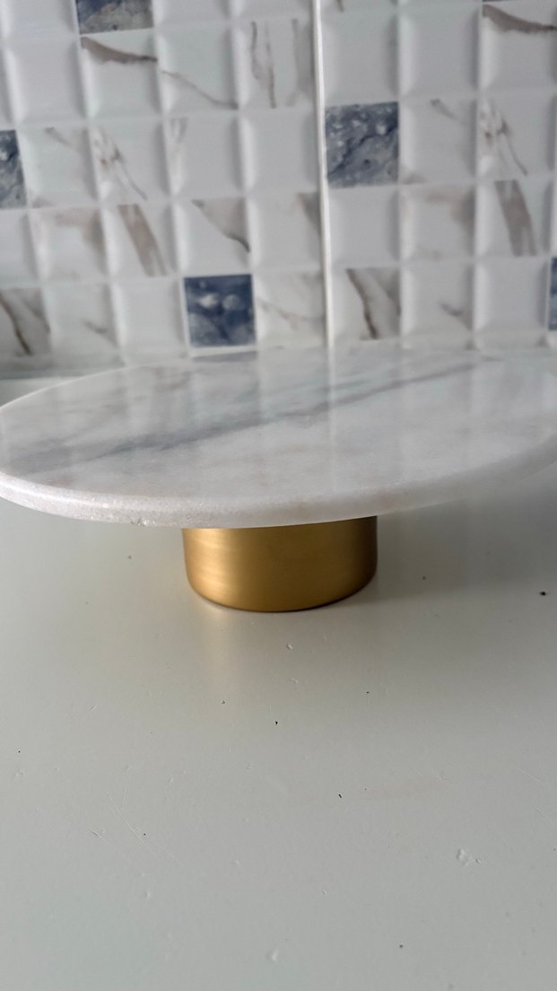 Gri Beyaz Mermer Yuvarlak Tabak - Görsel 2