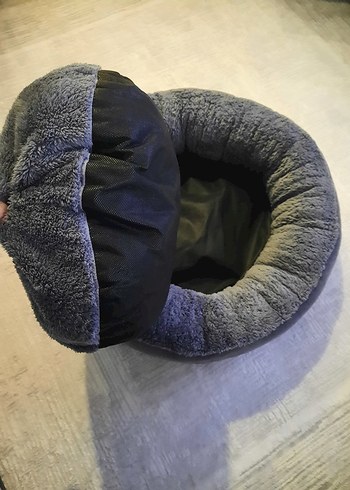 Gri Yuvarlak peluş  Kedi yatağı - Görsel 2