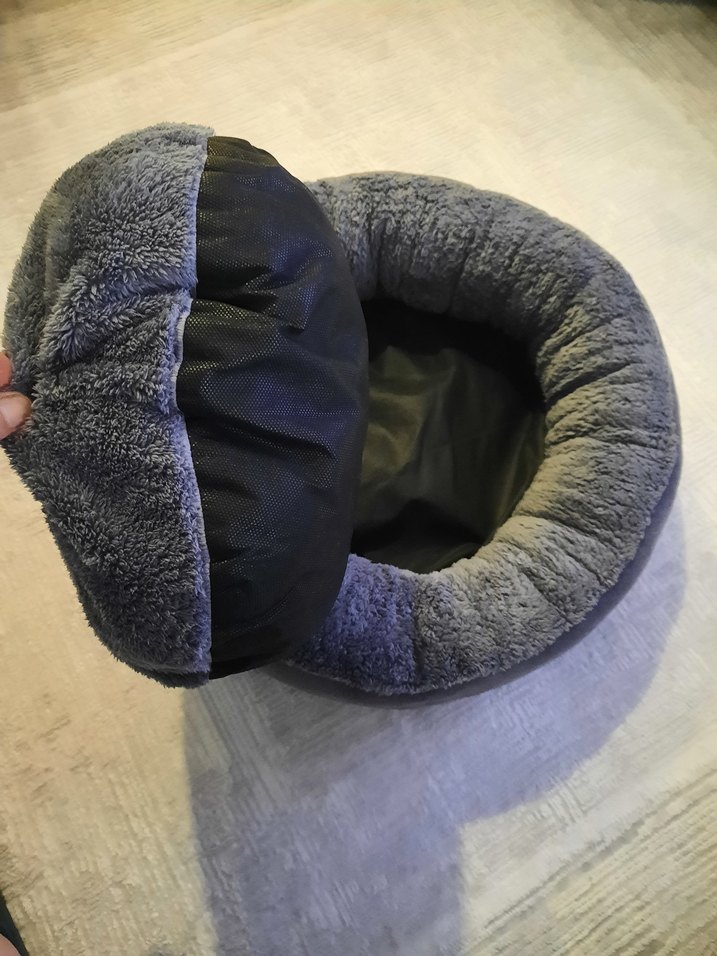 Gri Yuvarlak peluş  Kedi yatağı - Görsel 2