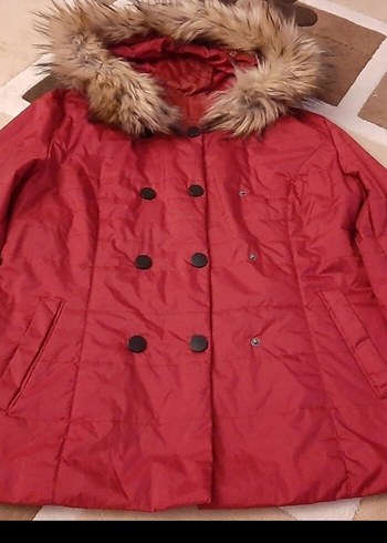 Düğmeli Kırmızı Kadın Kışlık Mont - Görsel 3
