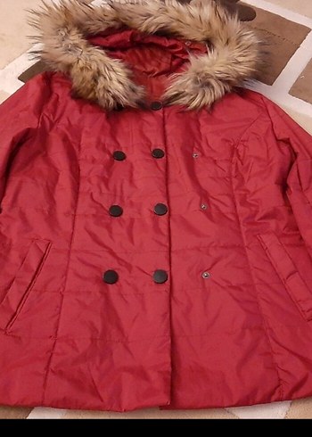 Düğmeli Kırmızı Kadın Kışlık Mont - Görsel 2