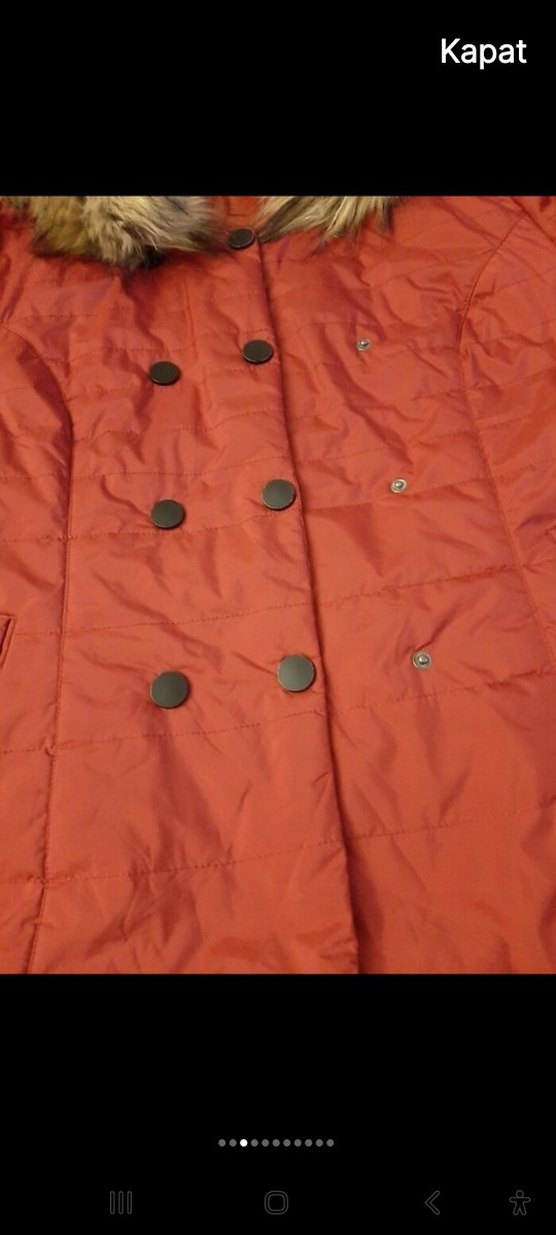Düğmeli Kırmızı Kadın Kışlık Mont - Görsel 5
