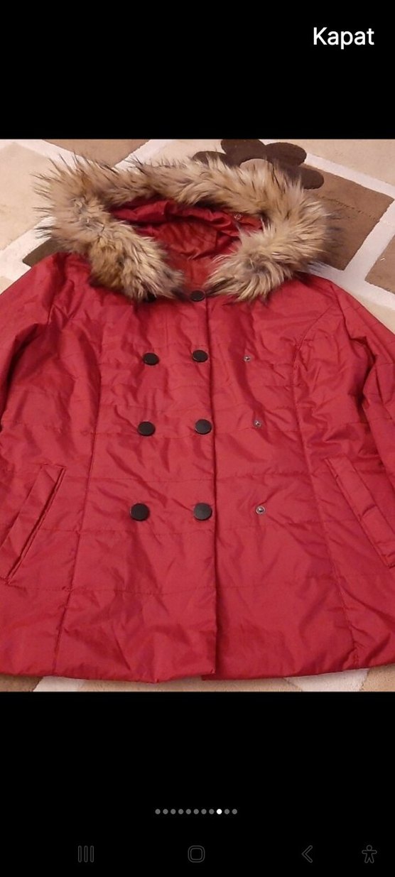 Düğmeli Kırmızı Kadın Kışlık Mont - Görsel 3