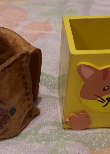 Renkli Kedi Temalı Kalemlik ve Kahverengi kalemlik - Görsel 2