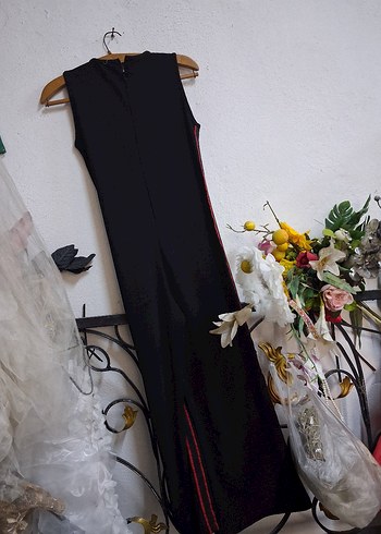 Siyah Drapeli Uzun Kadın Tulum - Görsel 8