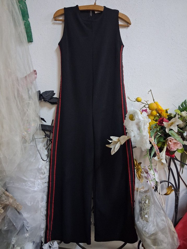 Siyah Drapeli Uzun Kadın Tulum - Görsel 5