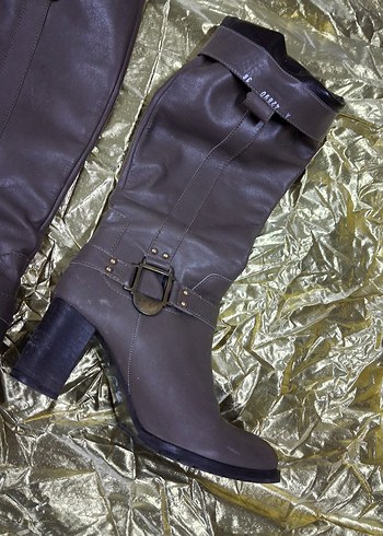 Kahverengi Deri Tokalı Dizüstü Bot - Görsel 5