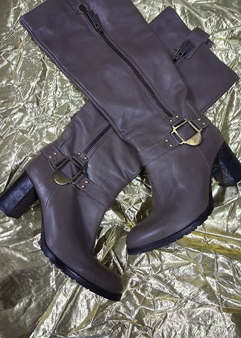 Kahverengi Deri Tokalı Dizüstü Bot - Görsel 3