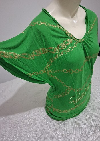 Zincir desenler Detaylı Yeşil Kadın Bluz - Görsel 3