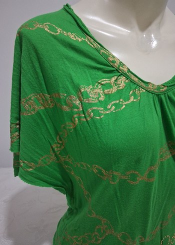 Zincir desenler Detaylı Yeşil Kadın Bluz - Görsel 2