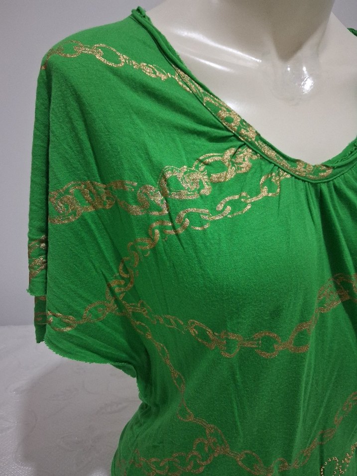 Zincir  desenler Detaylı Yeşil Kadın Bluz - Görsel 2