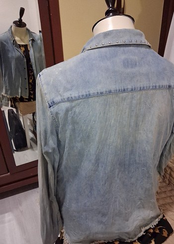 Düğmeli Mavi Denim Kadın Gömlek - Görsel 6