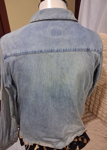 Düğmeli Mavi Denim Kadın Gömlek - Görsel 2