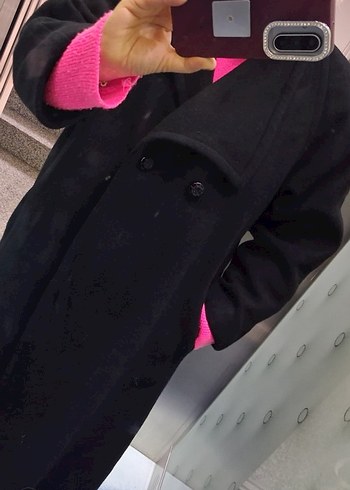 siyah üçgen kalıp yün palto kaban - Görsel 3