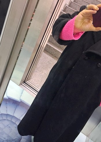 siyah üçgen kalıp yün palto kaban - Görsel 4