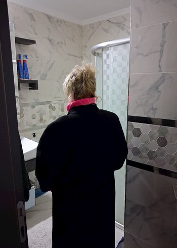 siyah üçgen kalıp yün palto kaban - Görsel 14