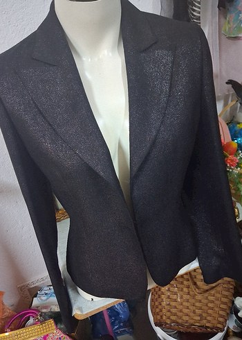 Siyah Parlak Kadın Ofis Blazeri ceket. - Görsel 7
