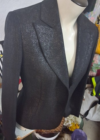 Siyah Parlak Kadın Ofis Blazeri ceket. - Görsel 6