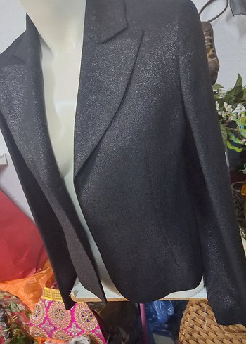 Siyah Parlak Kadın Ofis Blazeri ceket. - Görsel 5